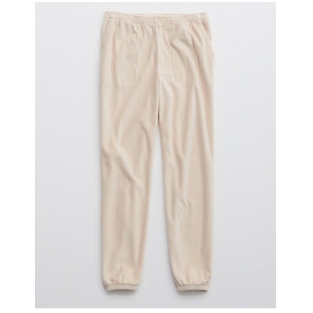 NWT Aerie Real Obsessed Velour Women's Jogger, Soft Satin - Cream Color, Size L - Picture 3 of 7